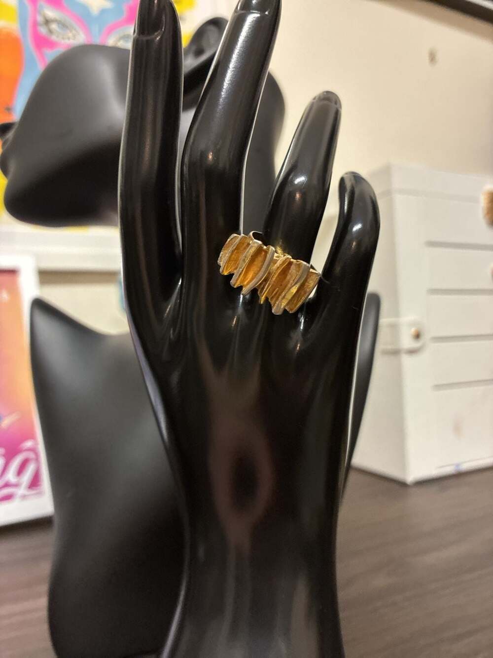 Vintage 1970s Brutalist Two-Tone Modernist Ring